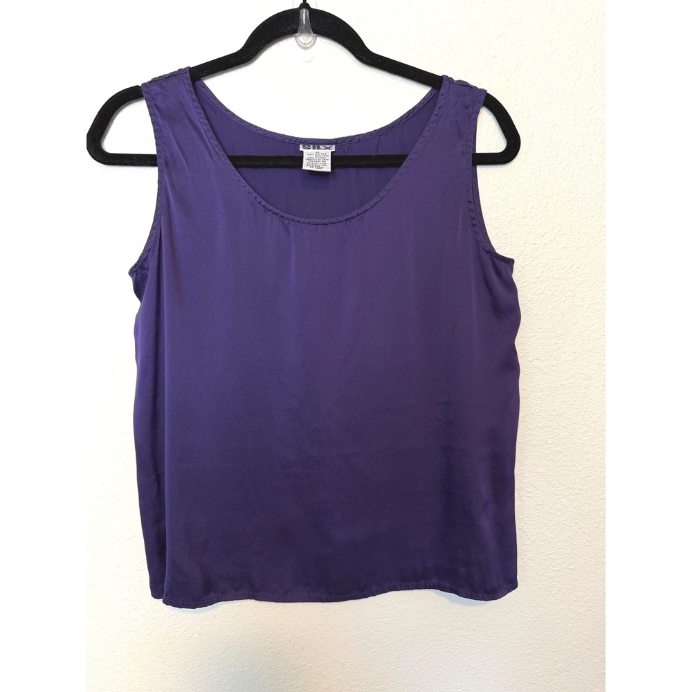 SILX Purple 100% Silk Tank Top Sleeveless Scoop Neck Blouse Medium